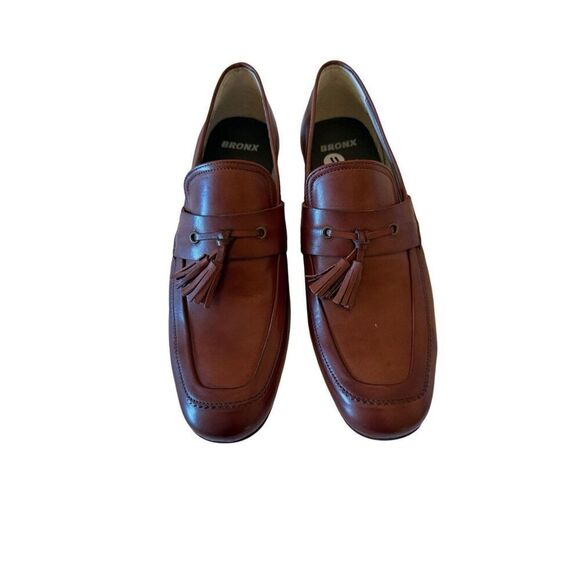 Bronx Mens Brown Leather Round Toe Slip On Tassel Loafers Shoes Size 44 - Picture 10 of 13